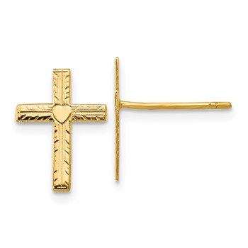14k Polished and Satin Heart Cross Post Earrings