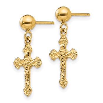 14k Polished Crucifix Dangle Post Earrings — alternate view