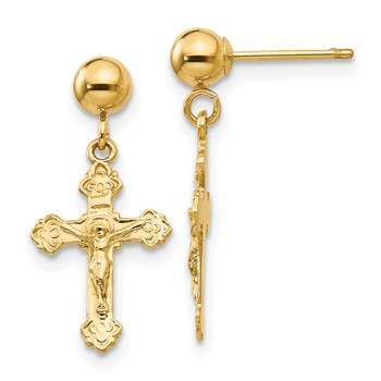 14k Polished Crucifix Dangle Post Earrings