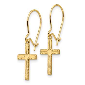 14k Polished and Satin Heart Cross Kidney Wire Earrings — alternate view