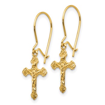 14k Polished Crucifix Dangle Kidney Wire Earrings — alternate view
