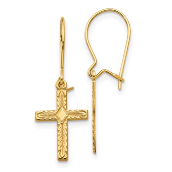 14k Polished and Satin Cross Kidney Wire Earrings