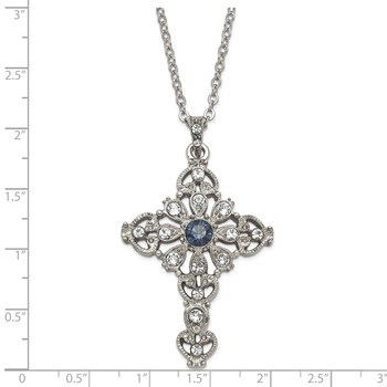Silver-tone Blue & Clear Crystal 16in w/3in ext Cross Necklace — alternate view