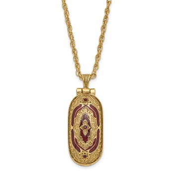 Symbols of Faith Gold-tone Filigree Red Enameled with Red Swarovski Crystal Accent Hidden Cross when Opened 30 inch Necklace — alternate view