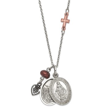 Silver-tone & Rose-tone Moveable Mary-The Lords Prayer 20in Necklace