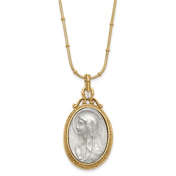 SOF Gold-tone and Silver-tone Crystal and Mary Miraculous Medal 20in Neckla — alternate view