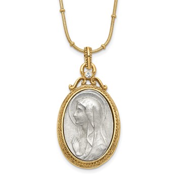 SOF Gold-tone and Silver-tone Crystal and Mary Miraculous Medal 20in Neckla