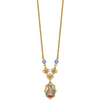 SOF Gold-tone Light Blue Crystal and Enamel Decal Mary16in w/3in ext Neckla