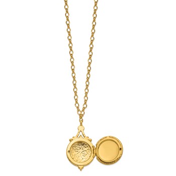 Symbols of Faith Gold-tone Pink Crystal and Pink Enamel Mary and Child 20mm Locket 17.5 inch Necklace Holds 2 Photos — alternate view