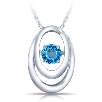 SS Pendant with light blue topaz 1=1/3 ctw W/chain