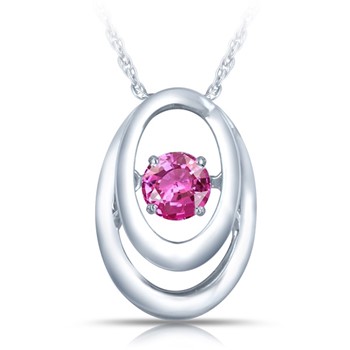 SS Pendant with Pink Synthetic sapp 1=1/4 ctw W/chain