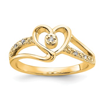 10k Yellow Gold Polished Fancy Diamond Heart Ring