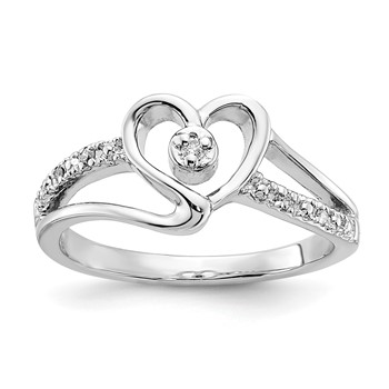 10k White Gold Polished Fancy Diamond Heart Ring