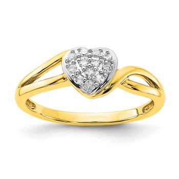 10k with White Rhodium Polished Criss Cross Diamond Heart Ring