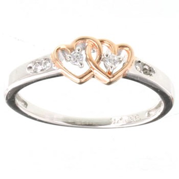 SS/10K Yellow Gold Diamond Hearts Ring 2-.02, 4-.01 RD DIAS - Mel:F60