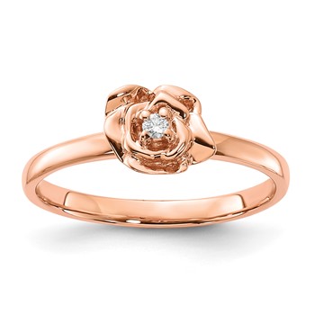 10k Rose Gold Polished Diamond Rose Ring