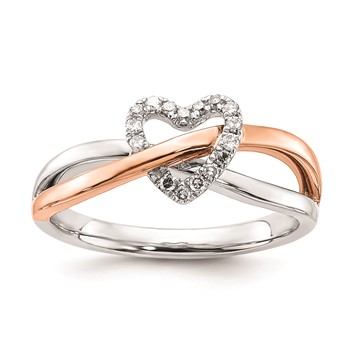 Sterling Silver and 10K Rose Gold Diamond Ring