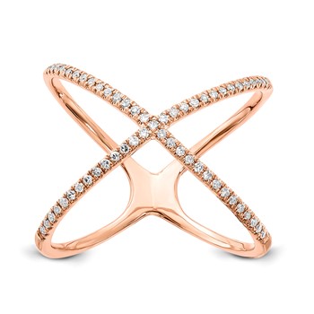 10k Rose Gold Polished Diamond X Ring