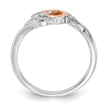Sterling Silver with 10k Rose Accent Polished Diamond Double Heart Ring — alternate view