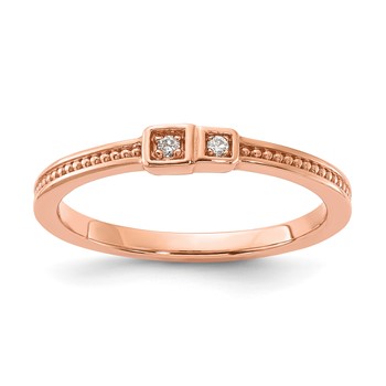 10k Rose Gold Polished & Beaded Diamond Ring