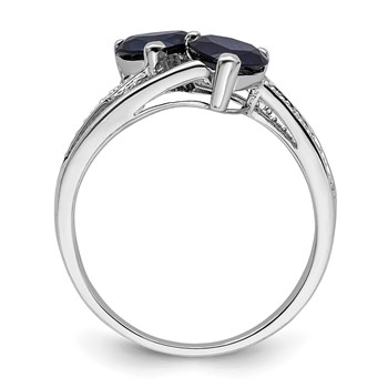Sterling Silver Polished Created Sapphire & Diamond Double Heart Ring — alternate view
