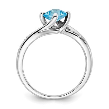 Sterling Silver Blue Topaz & Diamond Ring — alternate view