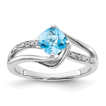 Sterling Silver Blue Topaz & Diamond Ring