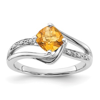 Sterling Silver Citrine and Diamond Ring