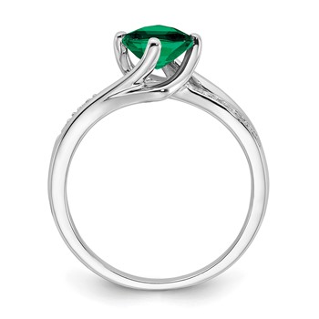 Sterling Silver Created Emerald & Diamond Ring — alternate view