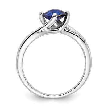 Sterling Silver Created Sapphire & Diamond Ring — alternate view
