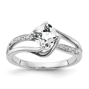 Sterling Silver White Topaz & Diamond Ring