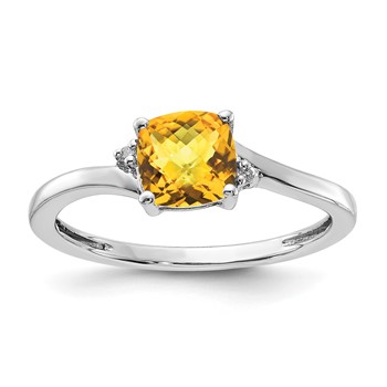 Sterling Silver ANC Citrine & Diamond Ring