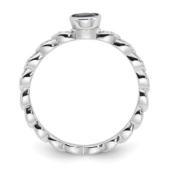 Sterling Silver Created Sapphire and Diamond Ring — alternate view