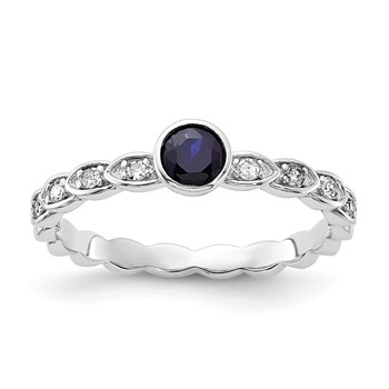 Sterling Silver Created Sapphire and Diamond Ring