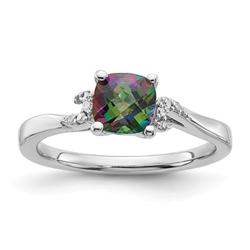 Sterling Silver Antique Checkboard Mystic Fire and Diamond Ring