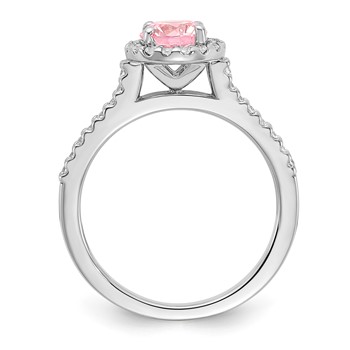 Sterling Silver Polished Pink and Clear CZ Halo Ring — alternate view