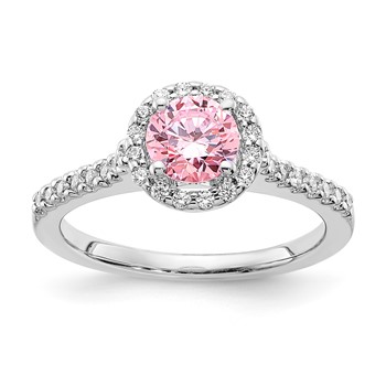 Sterling Silver Polished Pink and Clear CZ Halo Ring