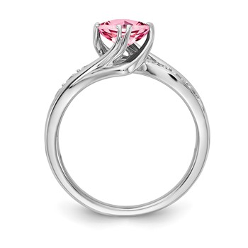 Sterling Silver Created Pink Sapphire and Diamond Ring — alternate view