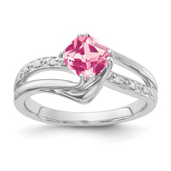 Sterling Silver Created Pink Sapphire and Diamond Ring