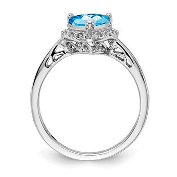 Sterling Silver Blue Topaz & Diamond Ring — alternate view