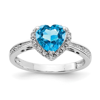 Sterling Silver Blue Topaz & Diamond Ring