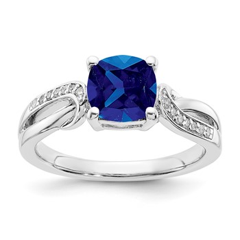 Sterling Silver CR Sapphire & Diamond Ring