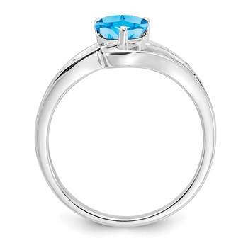 Sterling Silver Heart Shaped Blue Topaz & Diamond Ring — alternate view