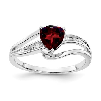 Sterling Silver Heart Shaped Garnet & Diamond Ring