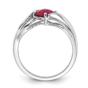 Sterling Silver Polished Checkerboard Cr. Ruby and Diamond Ring — alternate view