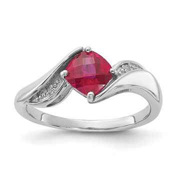 Sterling Silver Polished Checkerboard Cr. Ruby and Diamond Ring