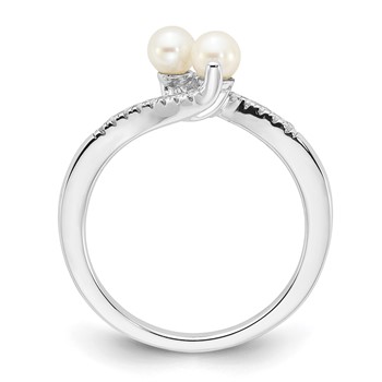 Sterling Silver Polished 4mm FWC Pearl and Diamond Ring — alternate view