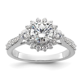 14k White Gold Round Halo Diamond Semi-Mount Engagement Ring