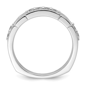 14k White Gold Polished & Satin Grooved Diamond Mens Wedding Band — alternate view