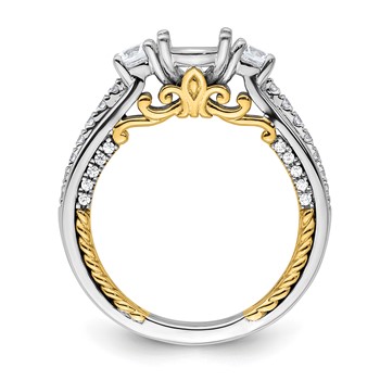 14k Two-tone Three Stone Semi-Mount Including 2-3.5mm Side Stones Engagement Ring — alternate view